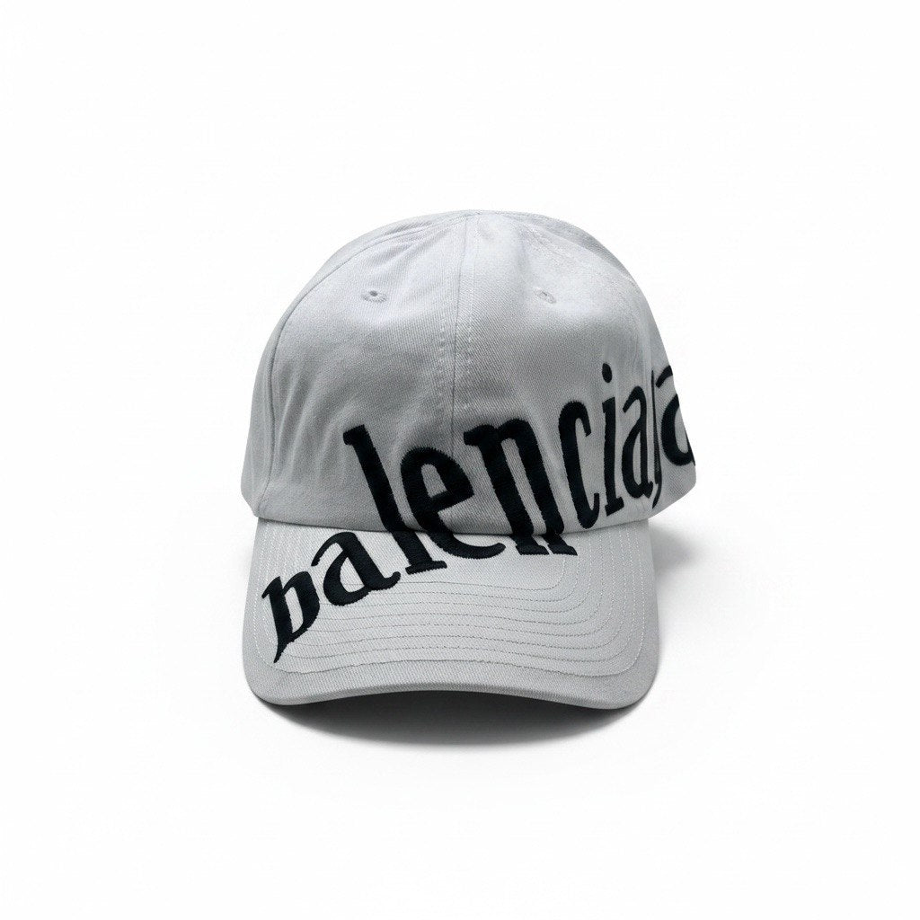 Balenciaga White Curved Brim Cap With Oversized Black Logo