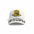 Balenciaga White Curved Brim Cap With Yellow B Logo Patch