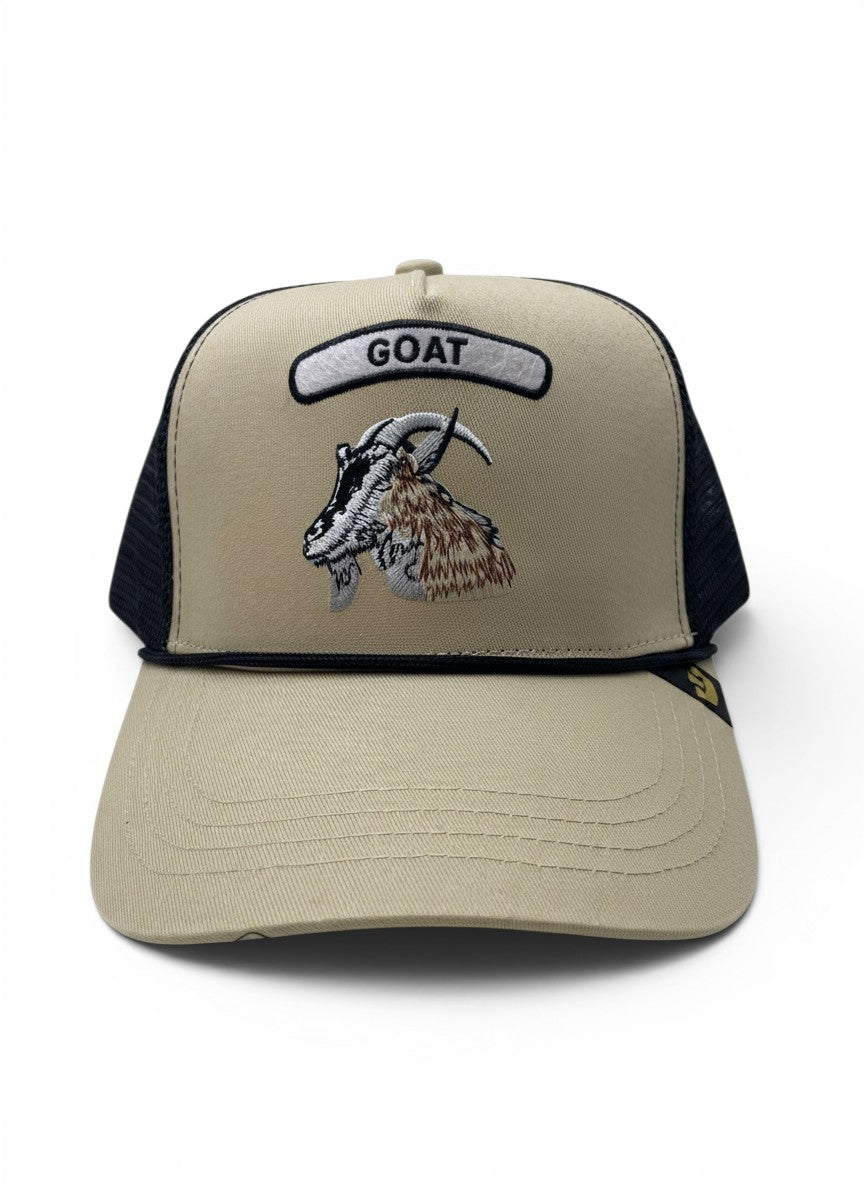 Goorin Bros Beige Trucker Cap With Goat Patch Embroidery