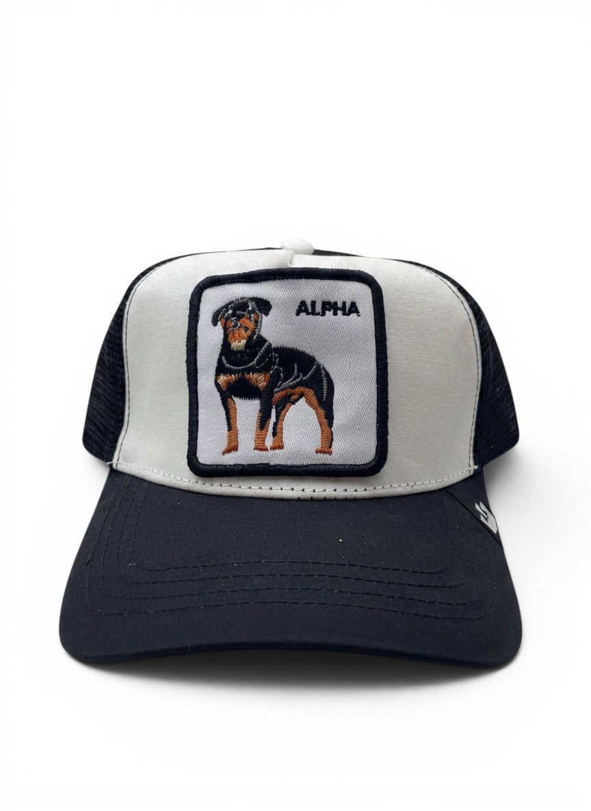 Goorin Bros Beige Trucker Cap With Alpha Dog Patch Embroidery