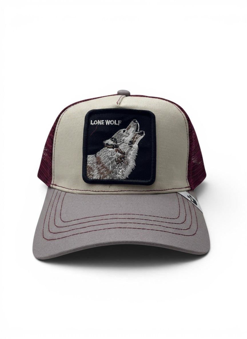 Goorin Bros Beige Trucker Cap With Lone Wolf Patch Embroidery