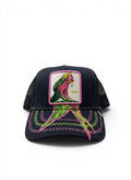 Goorin Bros Black Trucker Cap With Drip Snake Patch Embroidery