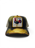 Goorin Bros Camo Trucker Cap With Cocky Rooster Patch Embroidery