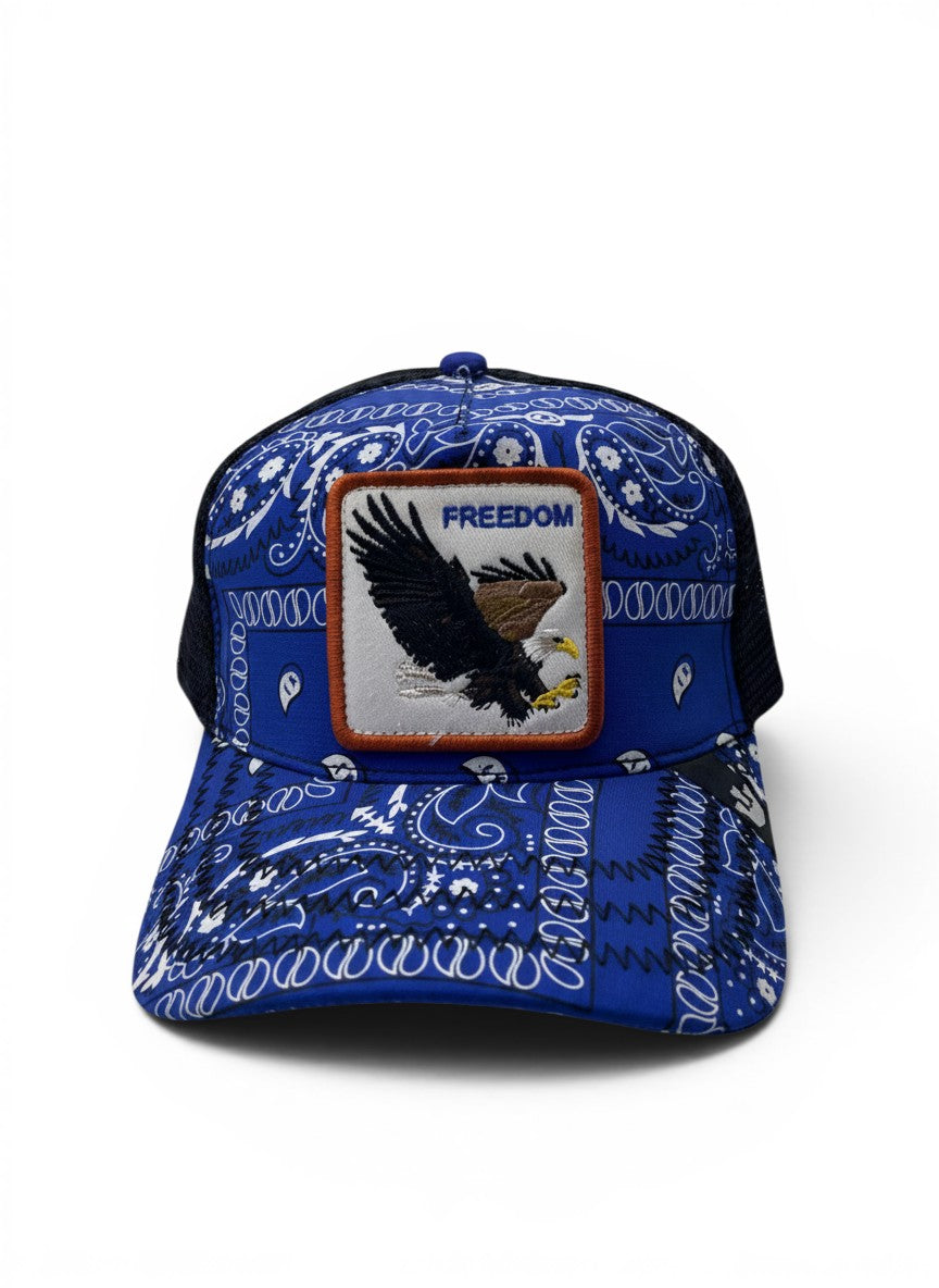 Goorin Bros Blue Bandana Trucker Cap With Freedom Eagle Patch Embroidery