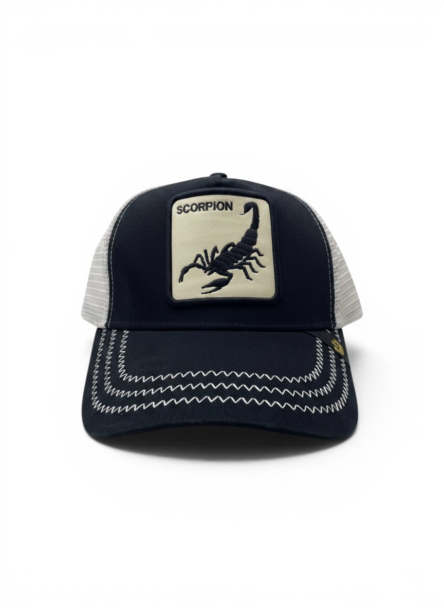 Goorin Bros Black Trucker Cap With Scorpion Patch Embroidery
