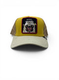 Goorin Bros Mustard Trucker Cap With Sleepy Pug Patch Embroidery