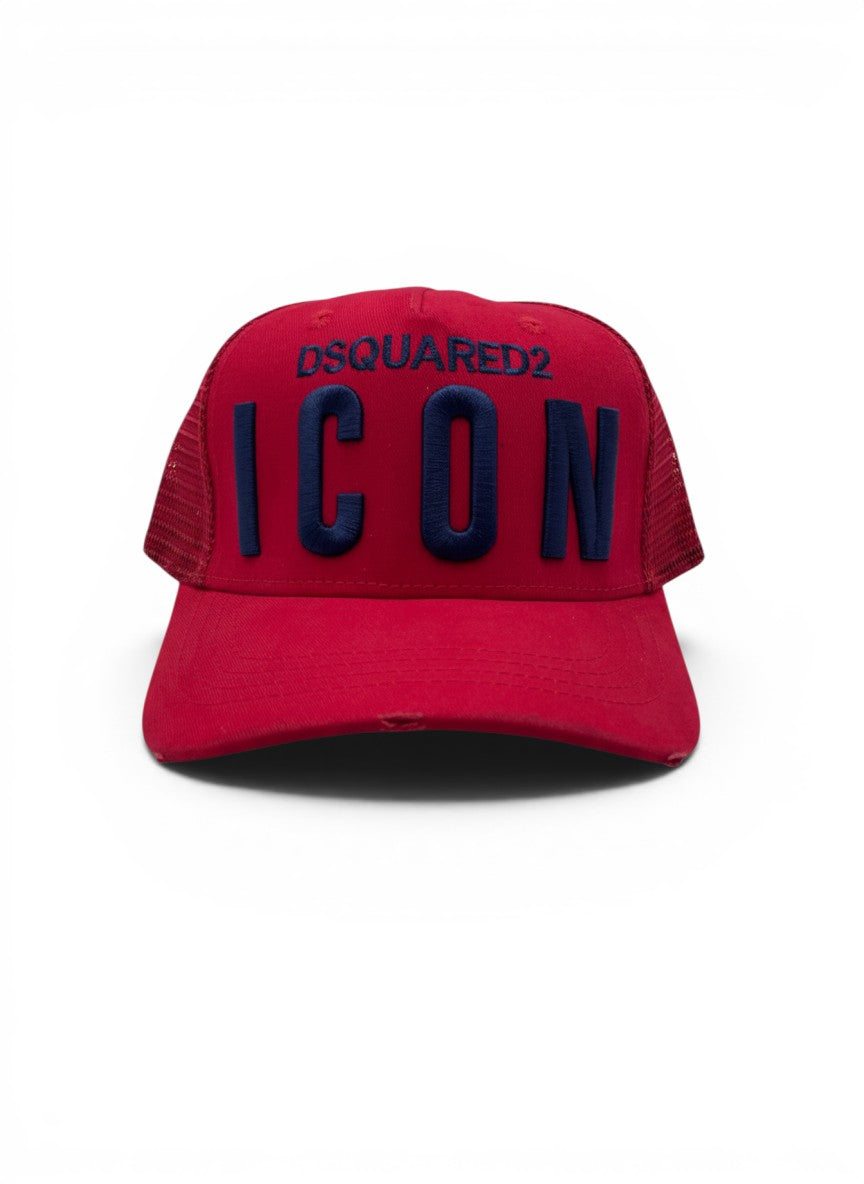 Dsquared2 Red Trucker Cap With Navy Icon Logo Embroidery