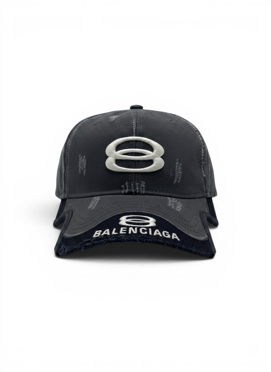 Balenciaga x Oakley Charcoal Distressed Curved Brim Cap With White Oakley Logo Embroidery