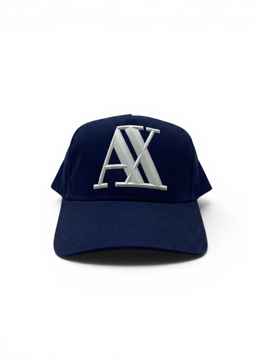 Armani Exchange Navy Curved Brim Cap With Silver AX Logo Hardware