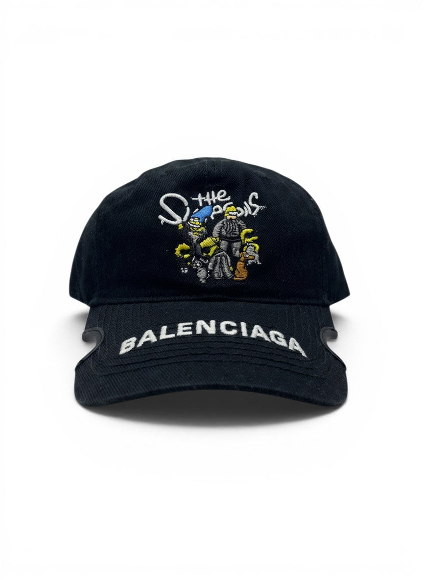 Balenciaga x The Simpsons Black Curved Brim Cap With Brim Logo Embroidery